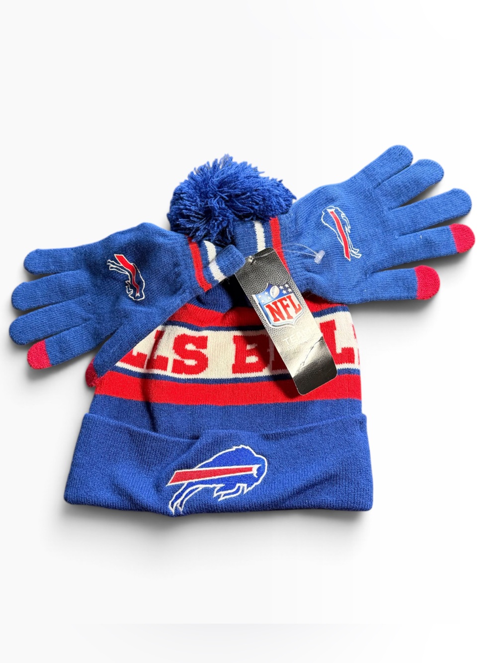 BUFFALO BILLS NFL One size fits most unisex team apparel logo hat & gloves NWT